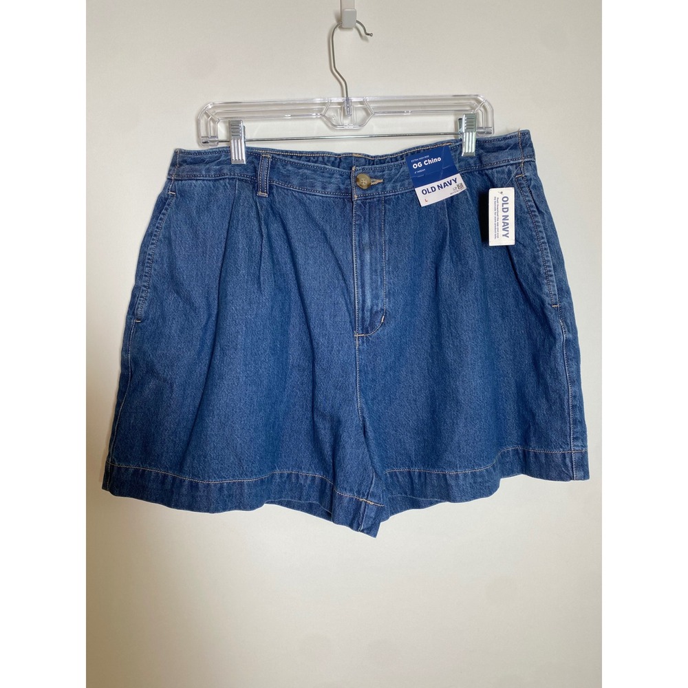 Old Navy OG Chino Shorts Womens L Blue NWT Extra High Rise Pleated Denim‎